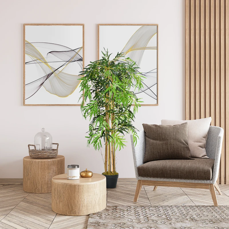 Outsunny Pack de 2 Bambú Artificiales 150 cm con 1095 Hojas Maceta Decoración para Interior Hogar Verde