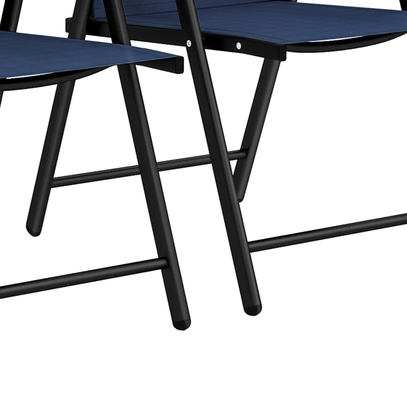 Outsunny Folding Garden Chairs Set of 2, Foldable Garden Dining Chairs with High Back, Armrests, Texteline Seat, Navy Blue