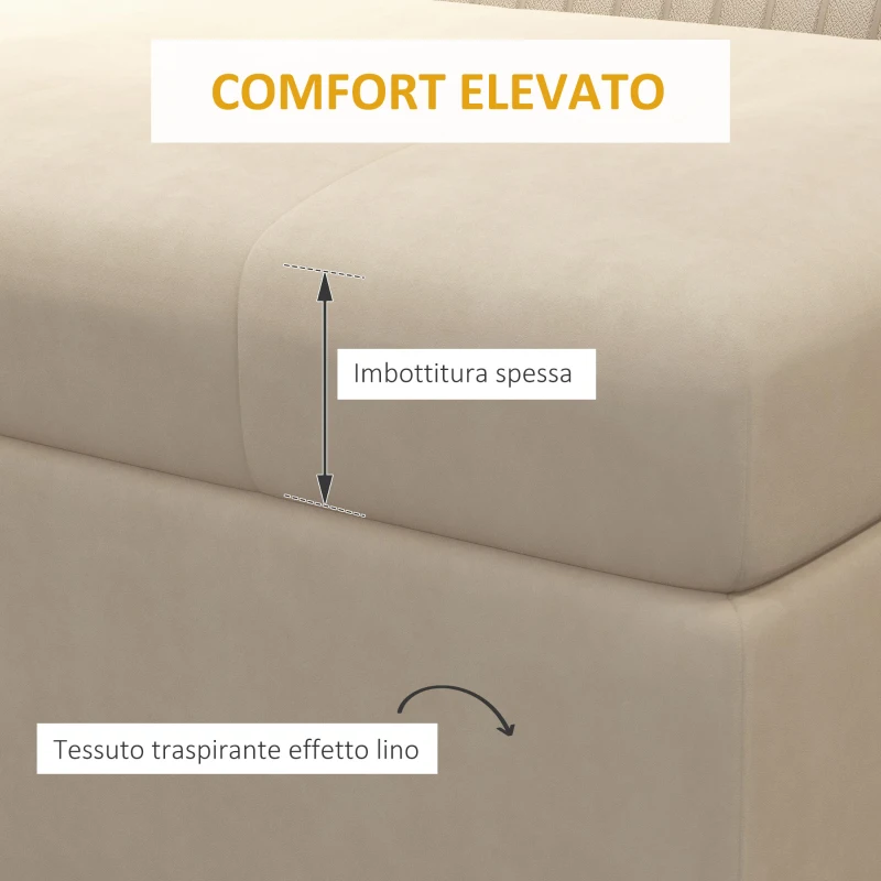 HOMCOM Panca Contenitore Rettangolare con Seduta Imbottita e Gambe in Acciaio, 110x44x49 cm, Beige