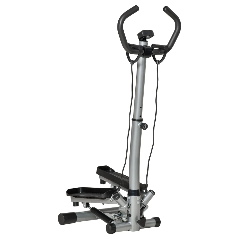HOMCOM Stepper mit höhenverstellbarem Griff, LCD-Monitor und Elastikbändern, 55x53x118-128cm, Schwarz