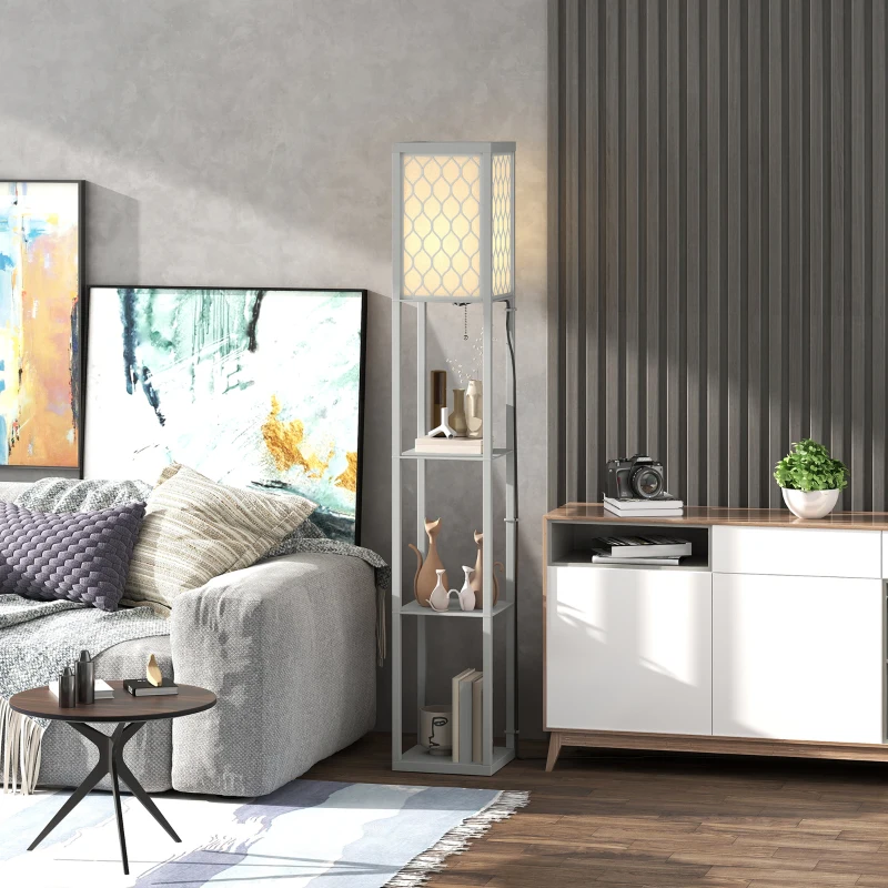 HOMCOM Three-Shelf Standing Lamp - Grey/White