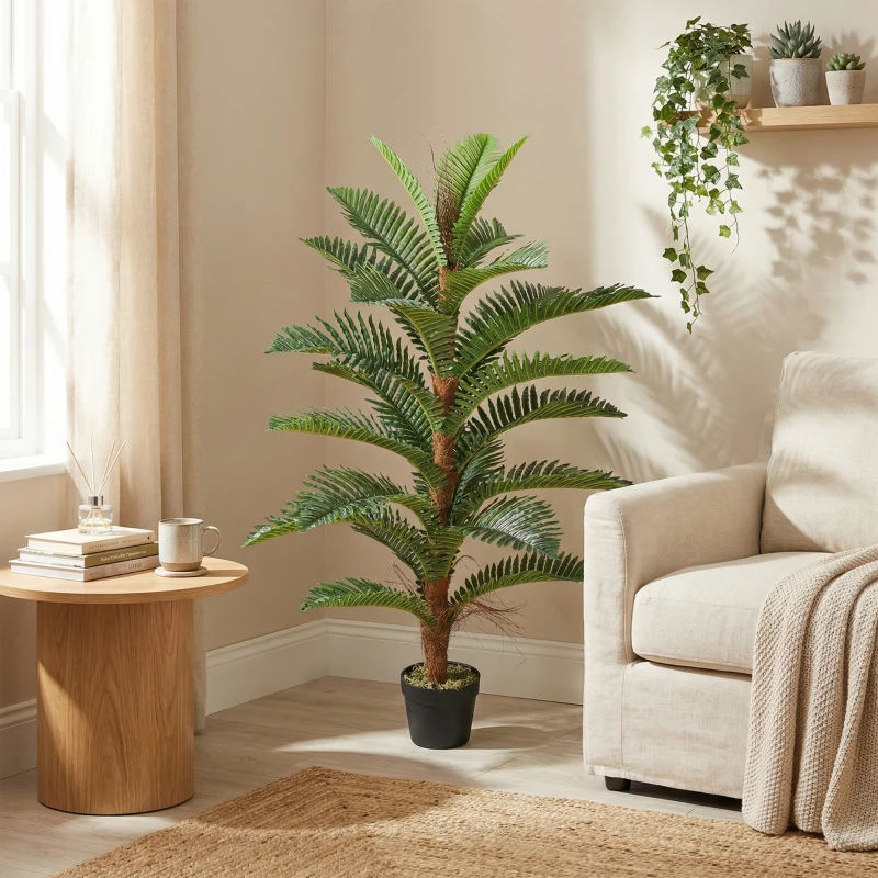 HOMCOM Palmier Artificiel palmier 120 cm avec 24 Feuilles en PEVA, Plante Décorative avec Pot en Plastique, Vert