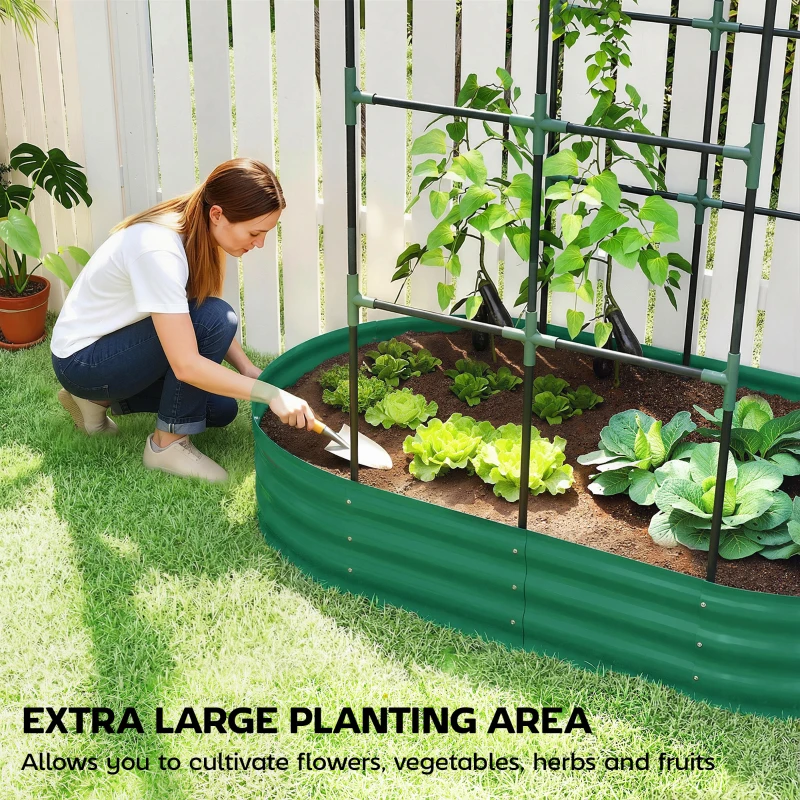Outsunny Galvanised Raised Garden Bed with Arched Trellis, 5 x 3 x 6ft Metal Raised Bed for Garden with Open Bottom, Green
