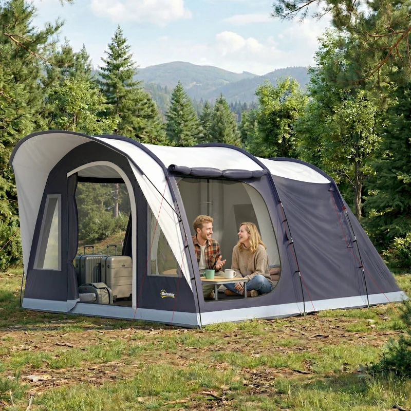 Outsunny Tenda Tunnel 2-4 Persone, Camera da Letto, Zona Giorno, Impermeabile, Blu Navy