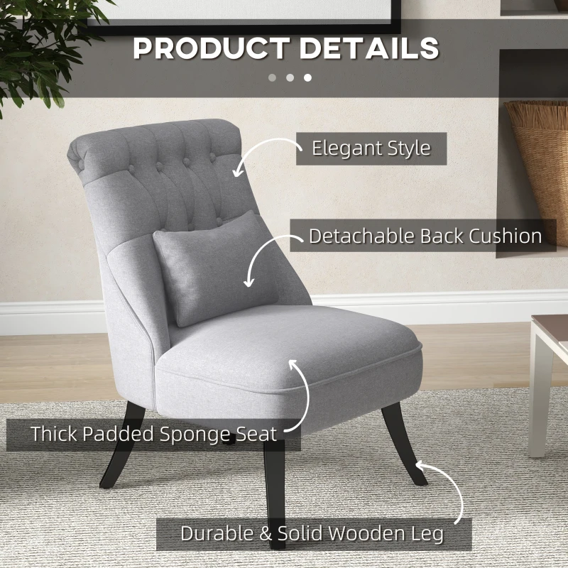 HOMCOM Tub Chair, Armless Single Sofa, Modern Button Tufted Armchair, Upholstered Linen Fabric Longue Accent Chair for Living Room, Bedroom, Set of 2, Grey