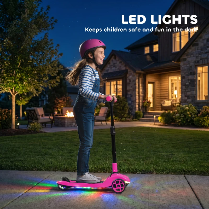 AIYAPLAY Three-Wheel Foldable Electric Scooter for Kids Aged 6-10 Years, Pink