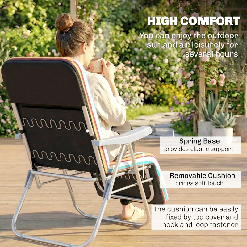Outsunny Set of 2 Foldable Patio Sun Lounger with Adjustable Backrest and Cushion, Multicoloured