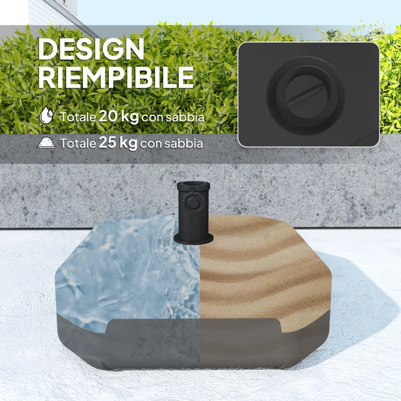 Outsunny Base per Ombrellone Quadrata Riempibile con Sabbia o Acqua fino a 25kg, Nero