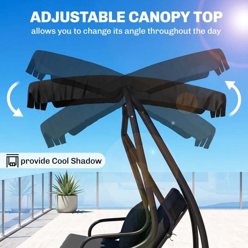 Outsunny Three-Person garden Swing Chair, with Adjustable Canopy - Black