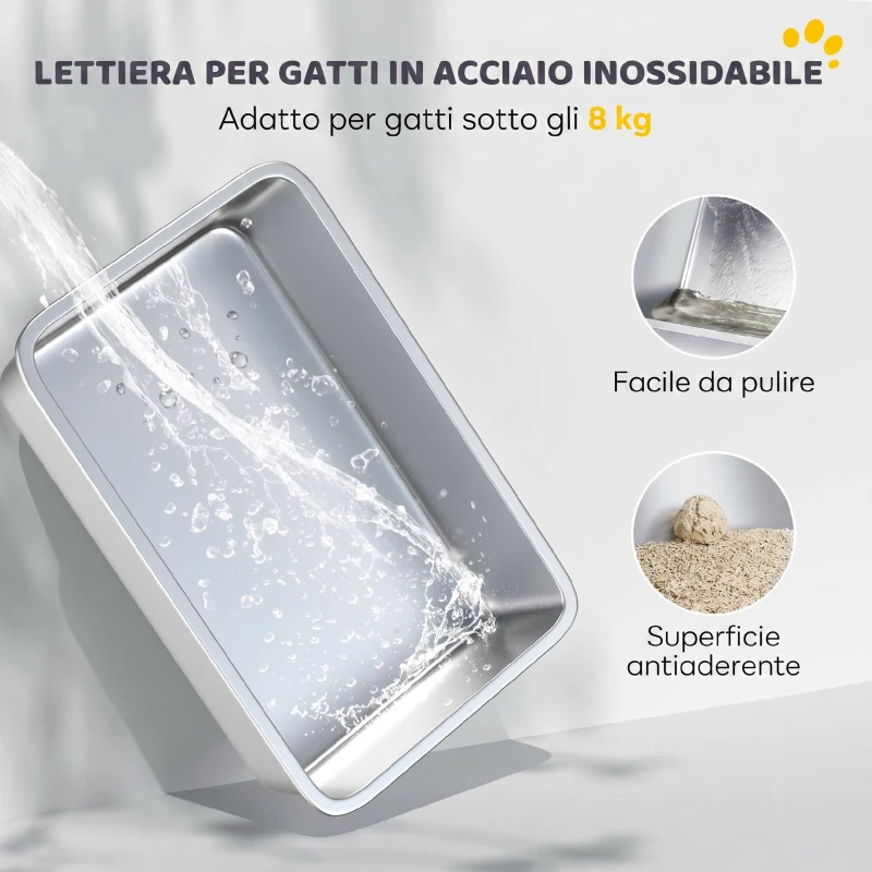 PawHut Lettiera per Gatti Chiusa con Coperchio, 2 Ingressi, Paletta e Sacchetto Deodorante, Grigio Chiaro