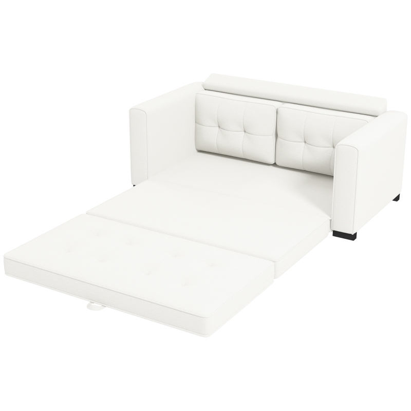 HOMCOM Canapé convertible 2 places canapé-lit avec dossier capitonné, coussins et matelas pliable au sol, blanc