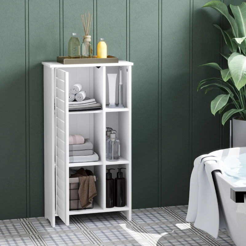 HOMCOM Mobile Bagno con Armadietto Chiuso a 3 Livelli e 3 Ripiani Aperti, in Legno Bianco, 48x24x96.5 cm