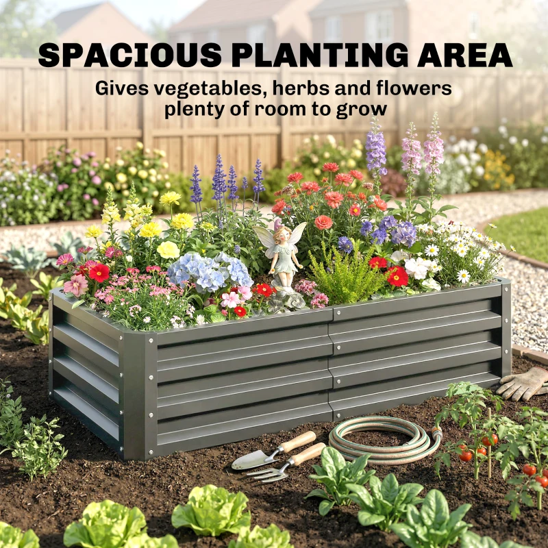 Outsunny Rectangle Raised Garden Bed Box with Weatherized Steel Frame for Vegetables, Flowers, & Herbs, 120 cm x 60 cm x 30.5 cm, Light Grey