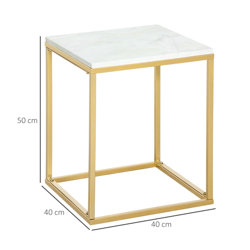 Outsunny Tavolino da Caffè per Casa e Giardino in Metallo con Effetto Marmo, 40x40x50cm, Oro