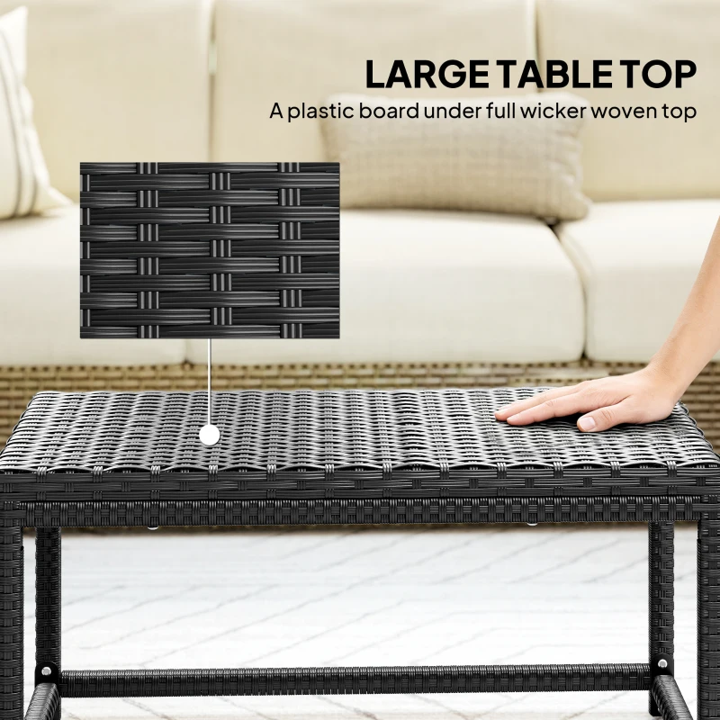Outsunny Outdoor Coffee Table Side Table with Rectangular Shape Frame for Patio, Balcony, Black