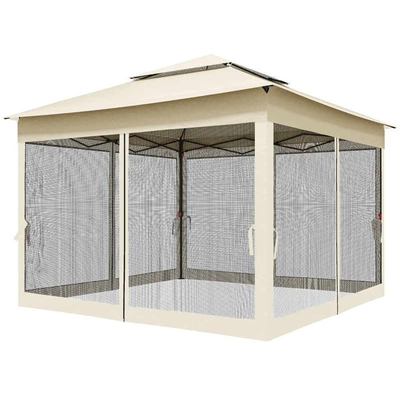 Outsunny Tonnelle de jardin pop-up pliant 3 x 3 m métal polyester imperméabilisé anti UV moustiquaires sac de transport crème
