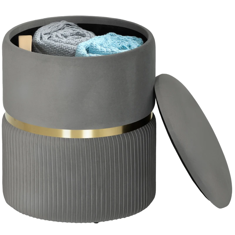 HOMCOM Velvet-Feel Storage Ottoman - Grey