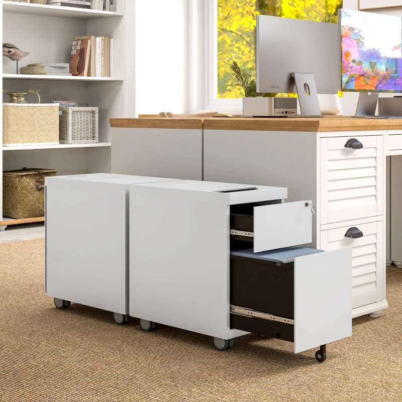 HOMCOM Schedario per Ufficio con 2 Cassetti, Fessura a Busta e Barra per Appendere, in Acciaio, 30x50x53.5 cm, Bianco