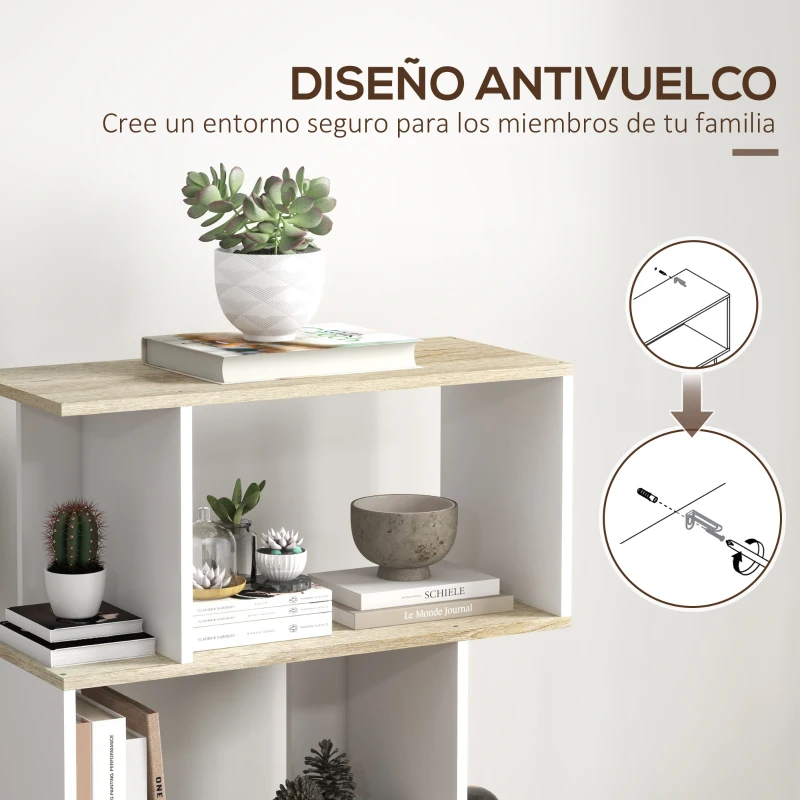HOMCOM Estantería Estilo Nórdico Librería con 5 Estantes Antivuelco Carga 25 kg 70x29,5x163 cm Roble y Blanco