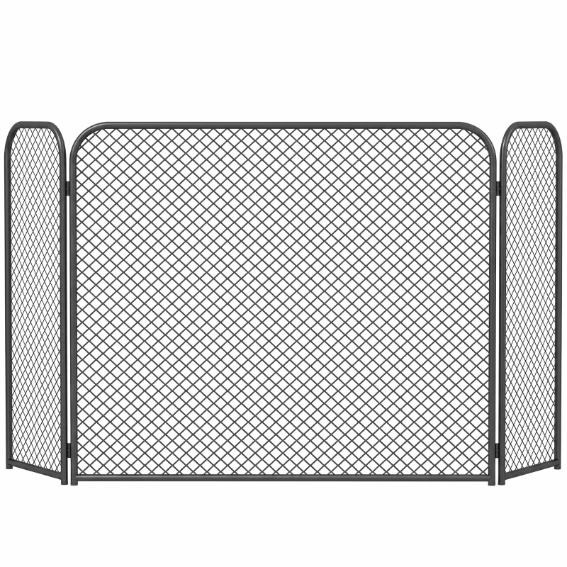 HOMCOM Grilaj de protecție pentru șemineu, 3 părți, pliabil, design geometric cu protecție anti-scântei, metal rezistent la căldură, Negru