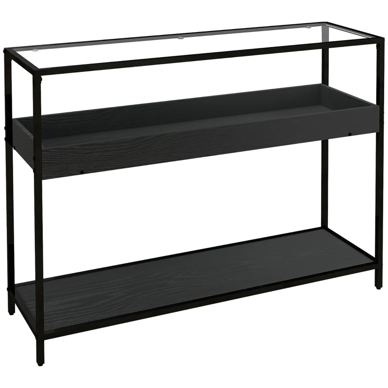 HOMCOM Konsolentisch mit 2 Regalen, Flurtisch, Flurkonsole, Schwarz