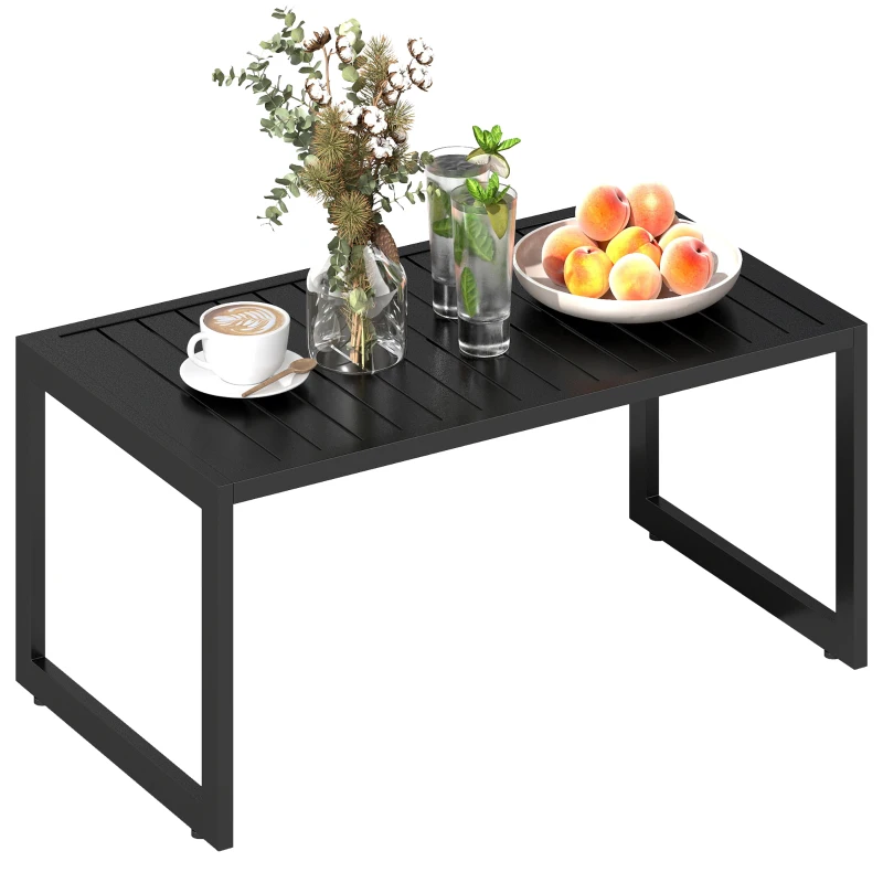 Outsunny Table basse extérieure avec plateau à lattes, cadre en aluminium, pour balcon, patio, terrasse, 90 x 50 x 42 cm, noir