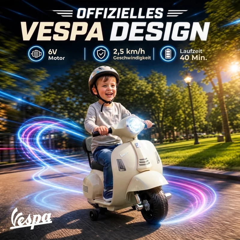 AIYAPLAY Elektro Motorrad Kinder Mini Vespa GTS 6V Elektromotorrad mit Lithium-Akku Ergonomischer Sitz Rückenlehne 1,5-3 Jahren