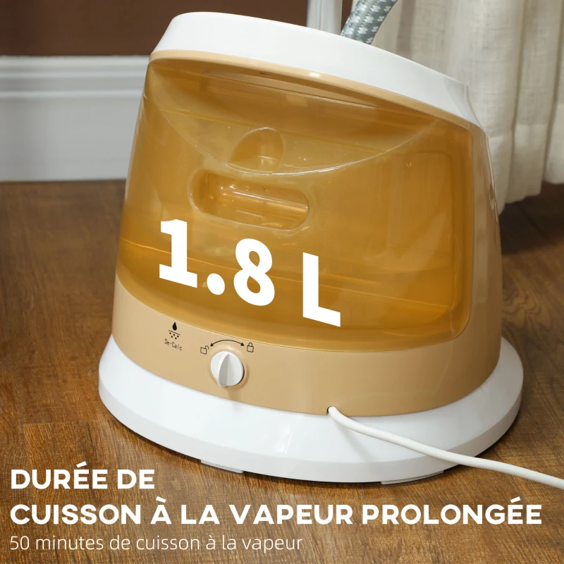 HOMCOM Défroisseur vapeur vertical 1800 W 36 g/min, steamer autonomie 50 min, réservoir d'eau de 1,8 L, 32 x 32 x 32 cm, or