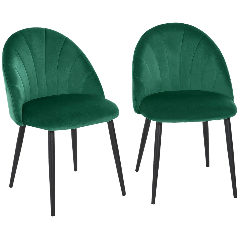 HOMCOM Lot de 2 chaises de Salle à Manger Chaise de Cuisine Velours Pieds métal vert dim. 52L x 54l x 79H cm(m-12)