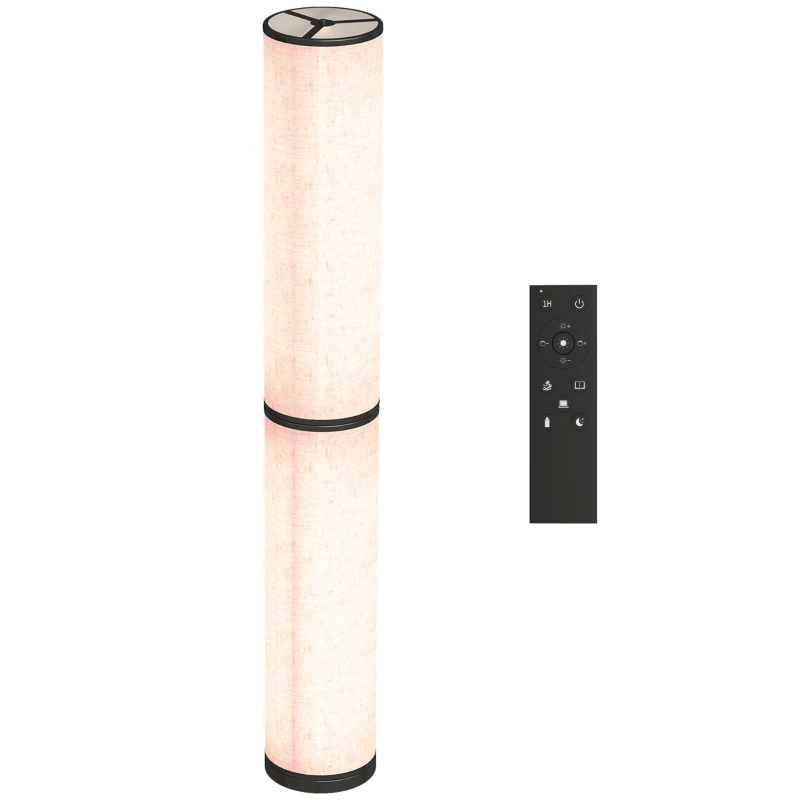 HOMCOM Candeeiro de Pé Moderno Candeeiro de Sala com Brilho Temperaturas de Cor Ajustáveis 3000K-6000K Controle Remoto Magnético Temporizador para Quarto Escritório Decoração Ø20x135 cm Bege