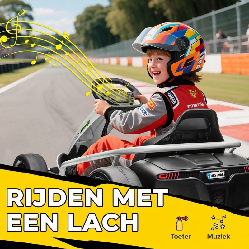 HOMCOM 24 V Elektrische Go-Kart voor Kinderen Tot 13 km/h Gokart met Driftfunctie, Drift-Kart met 2 motoren voor 8–12 jaar Wit
