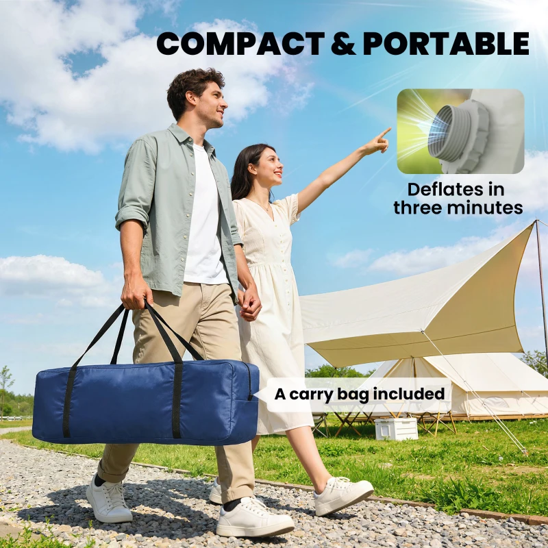 Outsunny Inflatable Camping Tent with Hand Pump, Easy Setup 1/2 Person Blackout Blow Up Tent, Dark Blue