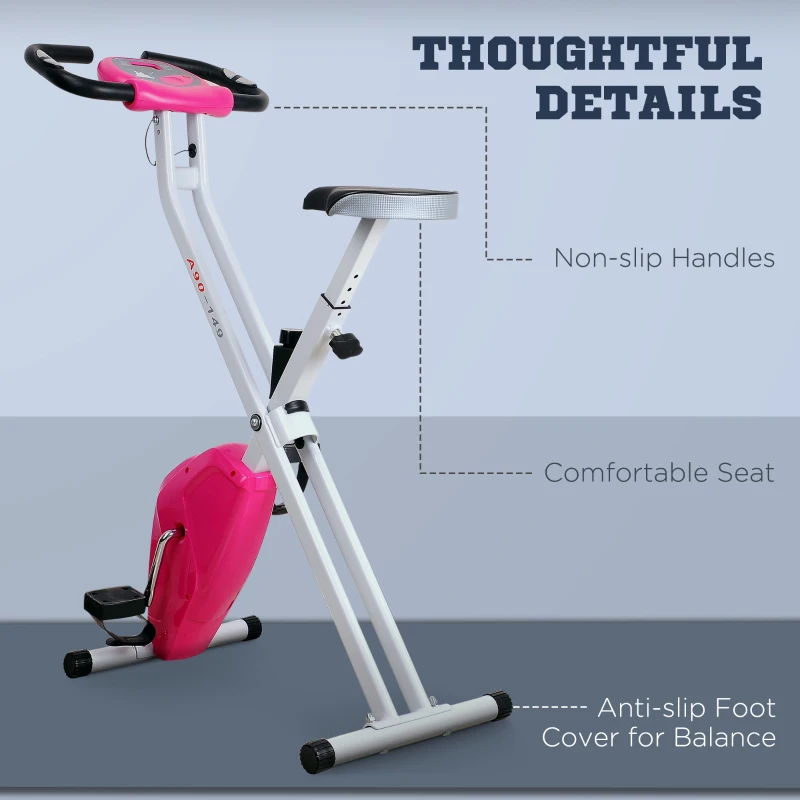 HOMCOM Folding Exercise Bike LCD Monitor Home Gym Exercise Adjustable Tension Padded Seat Heart Rate Monitor Pulse Sensor Pink