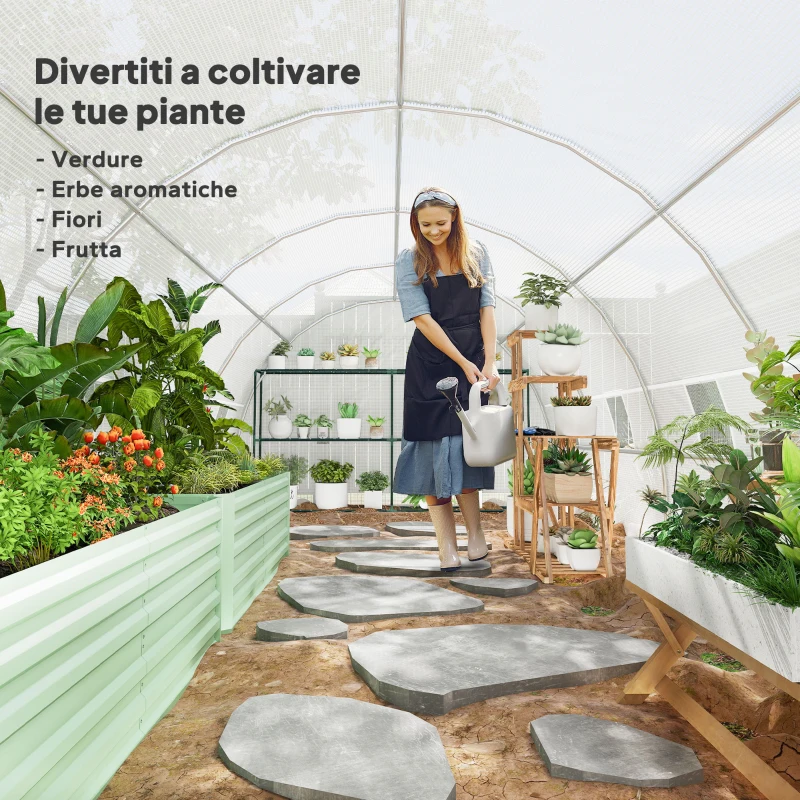 Outsunny Serra a Tunnel 8x3x2 m con Rivestimento in Plastica e Acciaio Rinforzato, Bianco