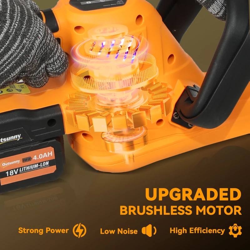 Outsunny 20" Cordless Hedge Trimmer, 18V Electric Hedge Cutter with 51cm Dual Action Blade, 2 x 4000mAh Batteries and Brushless Motor for Garden Branches, Shrubs, Twigs, Orange