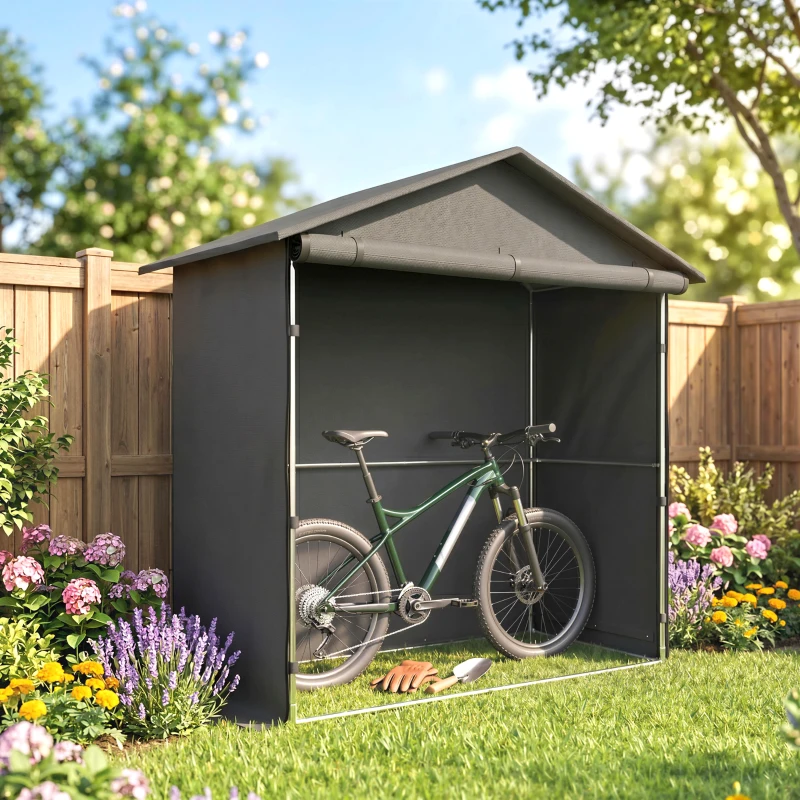 Outsunny Capanno da Giardino 1.1x2 m con Porta Avvolgibile, Tenda Garage per Bici e Moto, Grigio Scuro