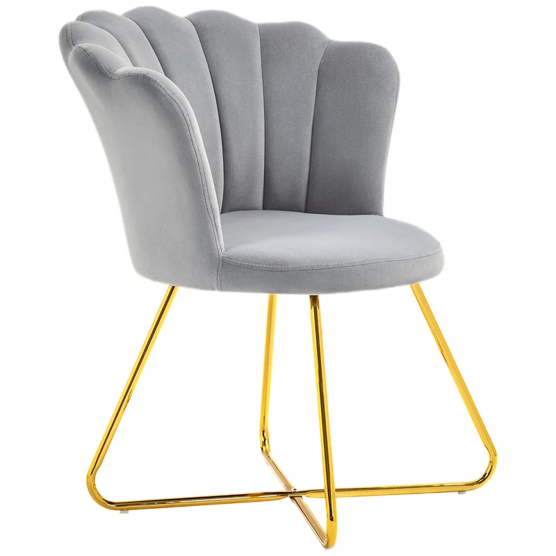 HOMCOM Fauteuil coquillage chaise coiffeuse fauteuil en velours fauteuil de salon avec pieds en acier 69 x 64 x 80 cm gris