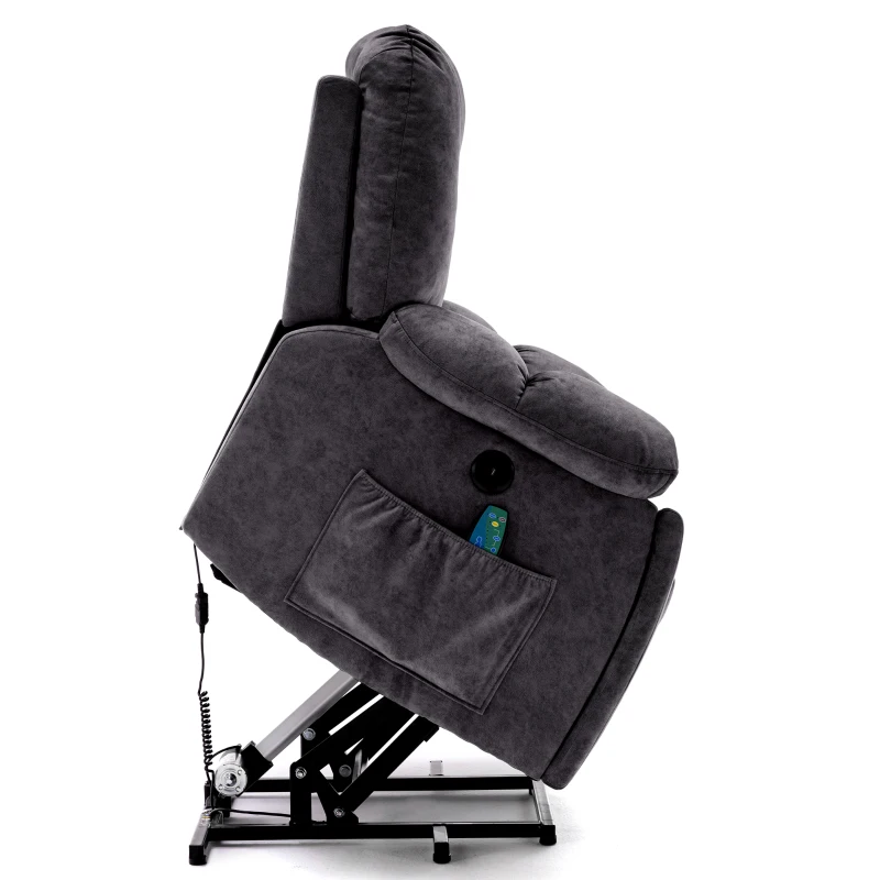 Power Lift Electric Recliner Chair with Heat and Vibration, Massage Chair with USB Ports and Side Pockets, Easy Assembly, 100x95x105 cm, Grey