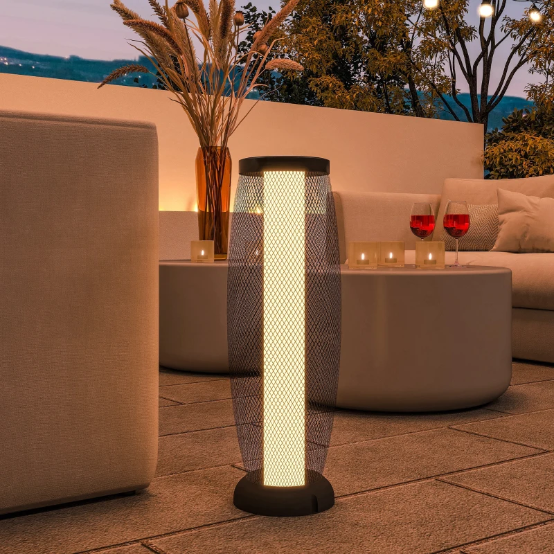 Outsunny Garden Solar Lamp, 71.5 cm Tall Metal Floor Lamp, Auto On/Off LED Solar Garden Light with Metal Wire Shade, IP44 for Outdoor, Porch, Pathway, Terrace, Black