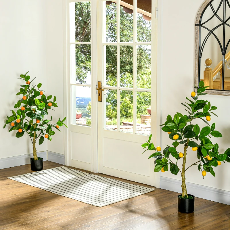HOMCOM Set 2 Plante Artificiale de Lămâie și Portocal de 120cm pentru Interior cu Ghiveci