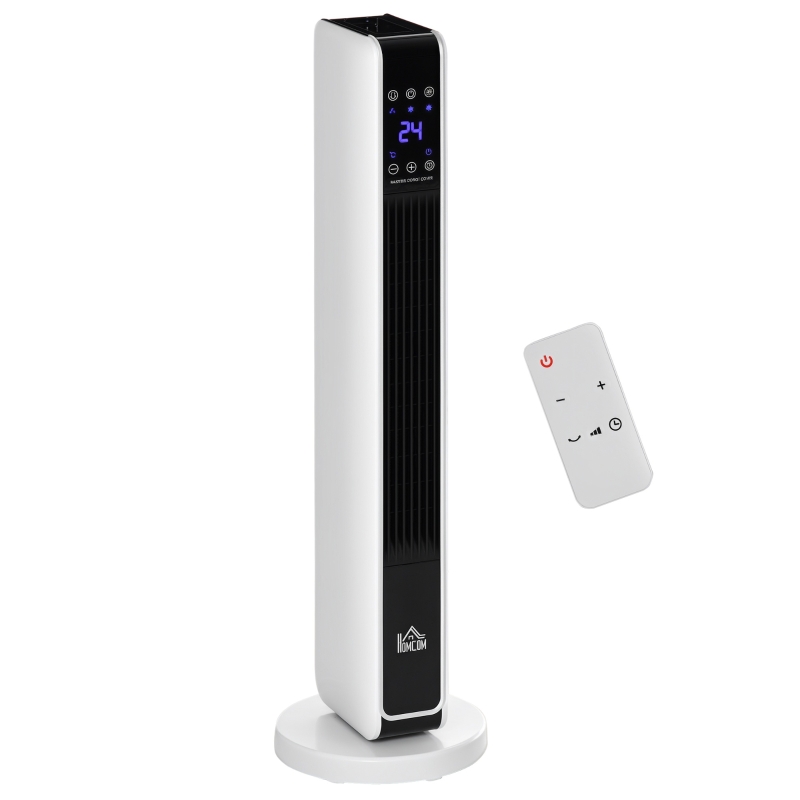 HOMCOM Chauffage électrique soufflant oscillant 1100/2200 W, céramique PTC, télécommande incluse, minuterie 8h, 21 x 21 x 73 cm