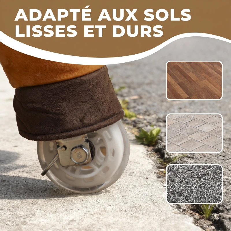 AIYAPLAY Cheval à Monter pour Enfant, Cheval à Roulettes en Peluche, Poignée, 75 cm de Haut, pour 3 à 5 Ans, Marron