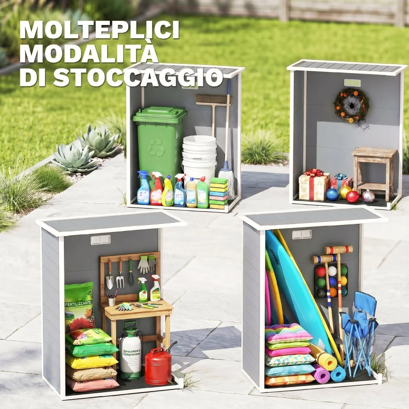 Outsunny Casetta da Giardino Porta Attrezzi in Resina con Porta Bloccabile, Finestra e Presa d'Aria, Grigio