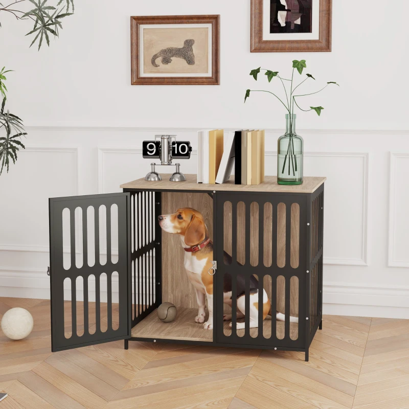 PawHut Dog Crate Furniture with Anti-Chew Resistant Mesh, Anti-Escape Single Door, for Medium Dogs, 80 x 55 x 72 cm