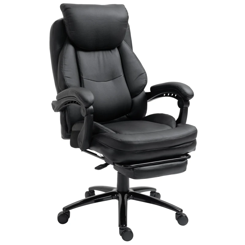 Vinsetto Silla de Oficina Ergonómica Silla de Escritorio Ajustable en Altura con Respaldo Inclinable hasta 130° Función Basculante y Resposapiés Retráctil Acero 65,5x79x112-118 cm Negro