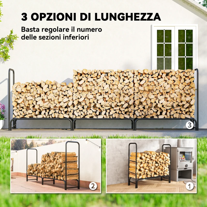 Outsunny Portalegna da 1m³ Regolabile con Telo Impermeabile in PE, in Metallo, 300x36x99 cm, Nero e Verde Scuro