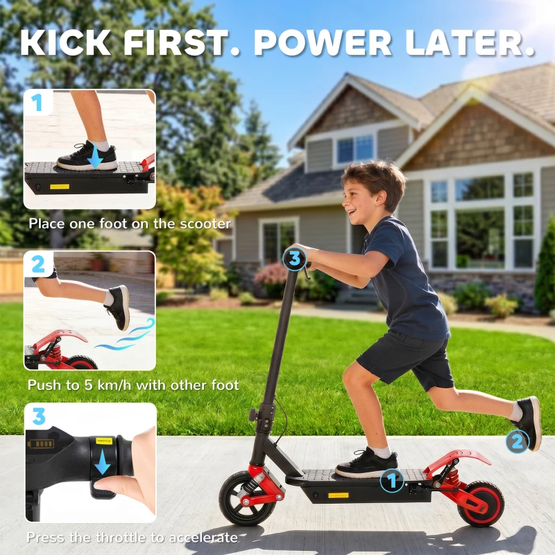 AIYAPLAY Foldable Kids Electric Scooter with LCD Display, Dual Shock Absorption, Up to 15 KM/H, Max Range 6 KM for Age 6-14, Red