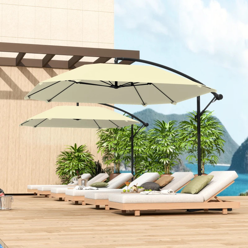 Outsunny Ombrellone a Sbalzo con Copertura Regolabile e Base a Croce, in Metallo e Poliestere, 260x304x245 cm, Crema