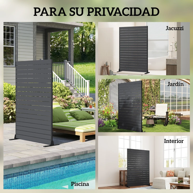 Outsunny Biombo de 6 Paneles de HDPE 120x174 cm Biombo Separador de Ambientes con Soporte Aspecto de Vetas de Madera Negro