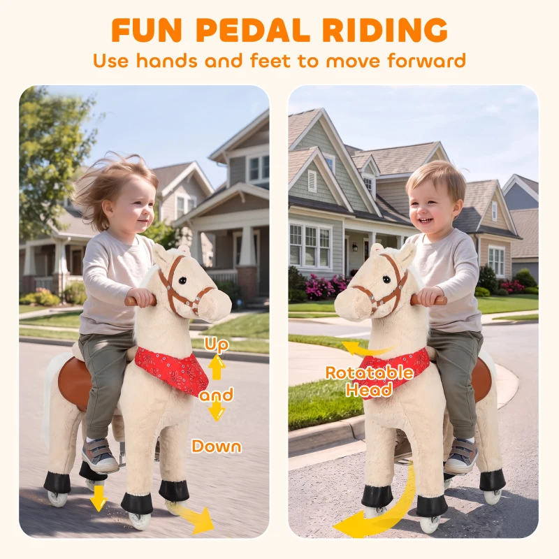 AIYAPLAY Ride on Horse Pedal Ride On Walking Horse Toy Rotatable Head Neighing Sound, Light Brown